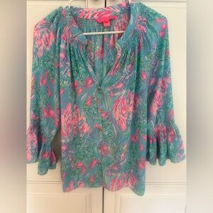 Lily Pulitzer- Floral Print Women's Top. Medium.3/4 flowy sleeve.